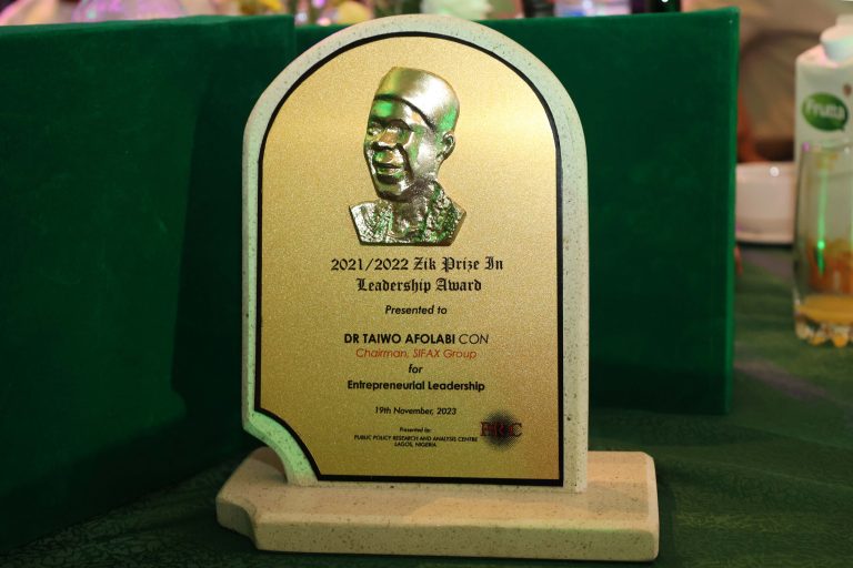 SIFAX GROUP CHAIRMAN, TAIWO AFOLABI WINS ZIK PRIZE AWARD FOR ENTREPRENEURIAL LEADERSHIP