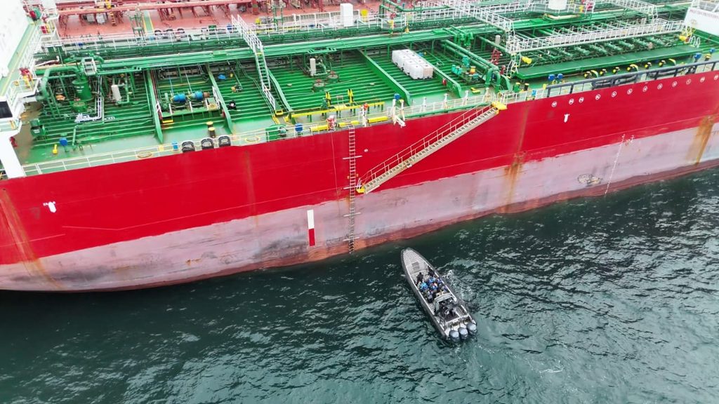 NIMASA fast intervention vessel approaching tankers at anchorage sea during operation Blue-Green.